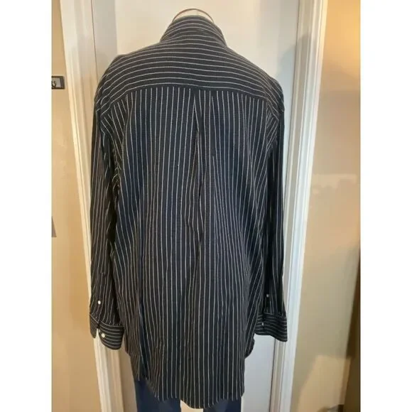 Phat Farm‎ Shirt Men's Large L Black White Pin Striped Button Up Long Sleeve VTG - Picture 2 of 11